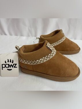 PAWZ Kids Brown Slip-On Slippers with Cream Trim Size 10 (Toddler Girls)